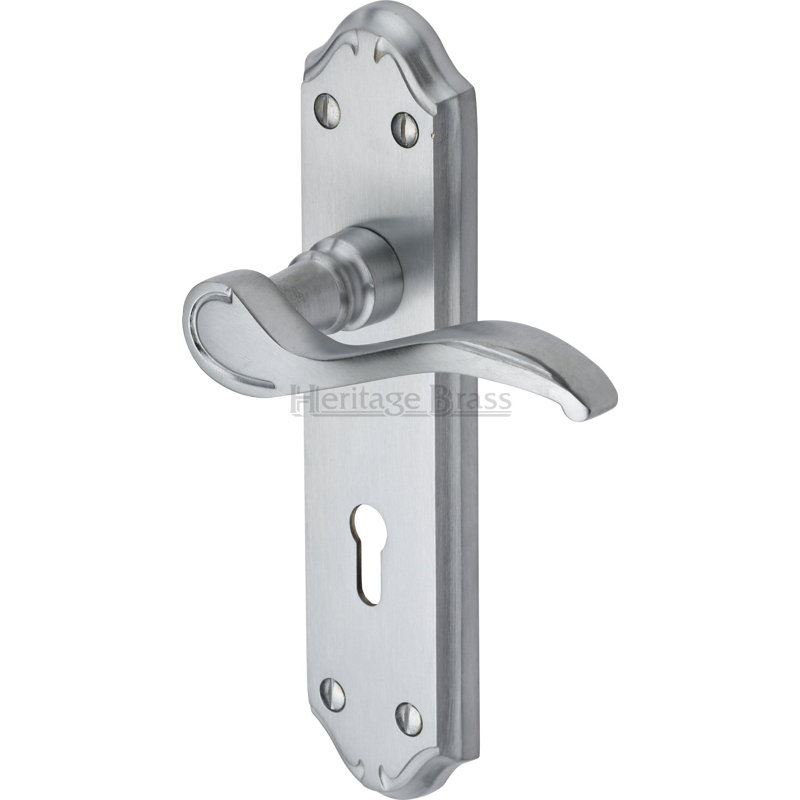 Heritage Brass Heritage Door Handle Lever Lock Verona Small Design, Satin Chrome