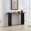 Table console étroite de 150 cm de long, idéale pour un salon ou un appartement. Pieds en acier inoxydable au design unique. Table d'entrée moderne en MDF, parfaite pour un corridor ou un appartement.