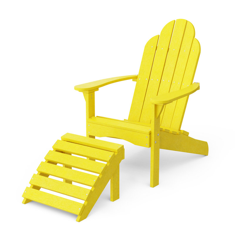 Lollis Adirondack Chair With Ottoman, Lemon Yellow