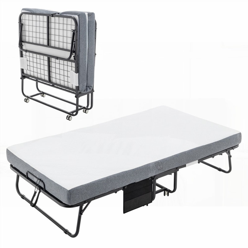 Lit pliant avec matelas (75 x 38 pouces), portable avec housse de rangement et structure en métal, idéal pour les adultes, aucun sommier requis, soutien solide