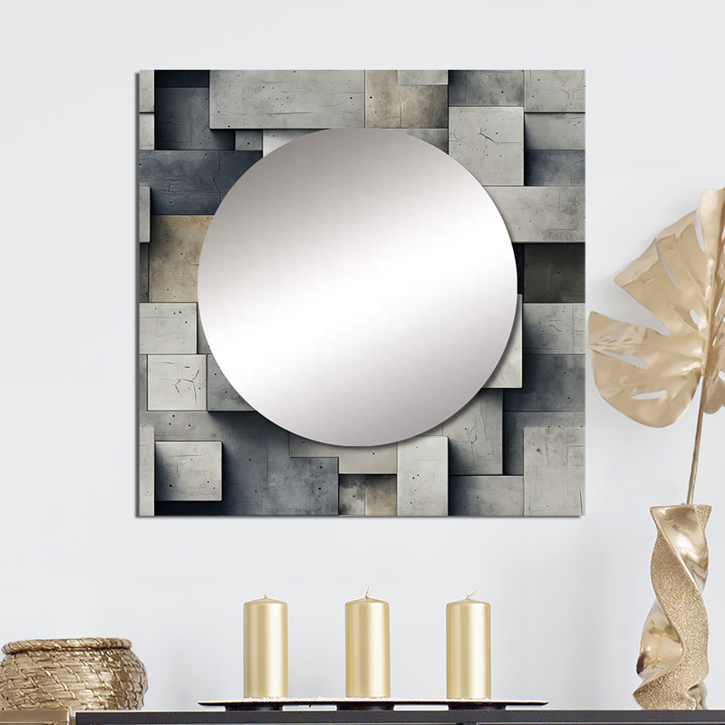 Décoration murale architecturale en béton II - grand miroir mural carré moderne pour la chambre à coucher, 23 po x 23 po