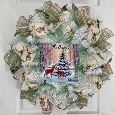 Couronne de porte personnalisable Winter Deer