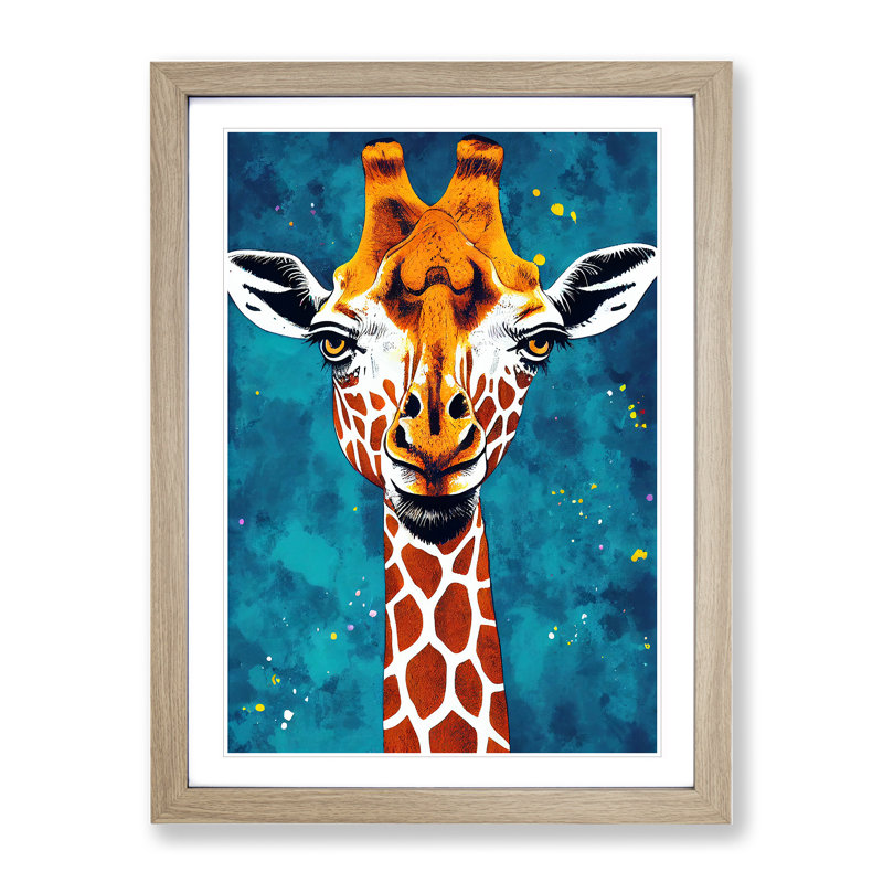 Modern Giraffe - Framed Print, 64cm H x 46cm W x 2cm D, Oak