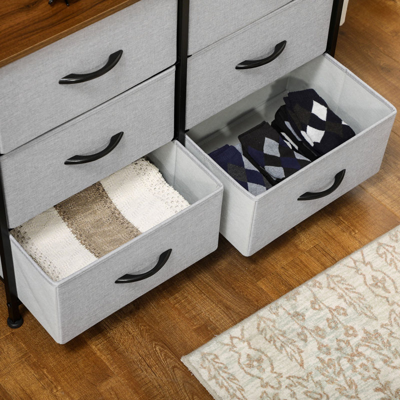 Commode 6 tiroirs, commode en tissu pour chambre à coucher, gris