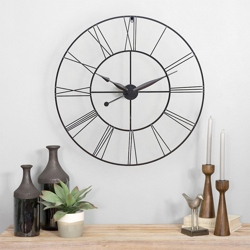Garney Metal Wall Clock with Black Hands, 80cm H x 80cm W x 4cm D, Black