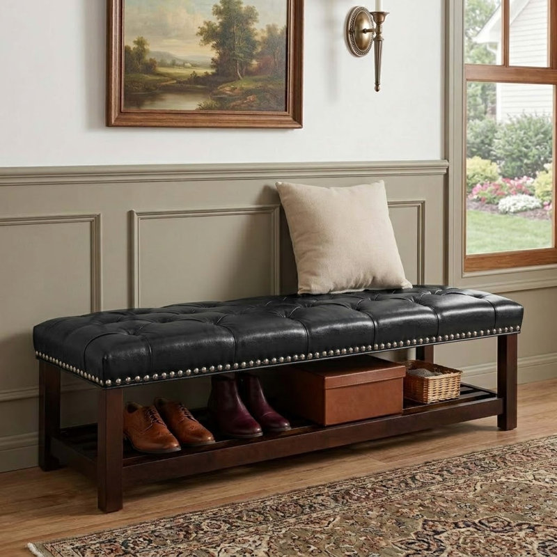 Banc de rangement en similicuir Valma, Noir