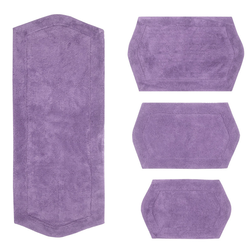 Morissette 100% Cotton Bath Rug, Non-Slip, Quick Dry, Absorbent, Machine Washable - 4 Piece Set, Purple