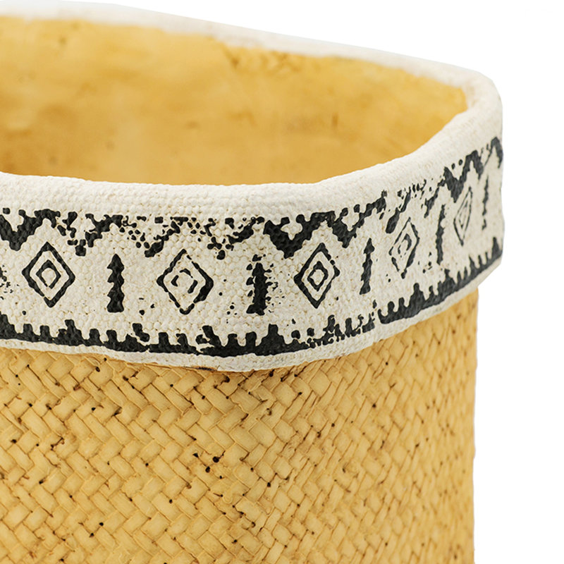 Planter, Set of 2 Rectangular Basket Planters with Geometric Trim