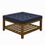 Grande table basse avec repose-pieds capitonné en lin capitonné avec tablette et cadre en bois de hêtre, repose-pieds surdimensionné pour le salon, bleu marine-586623491