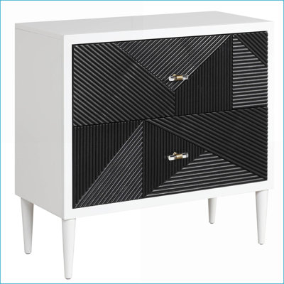 Table de chevet blanche et noire avec 2 tiroirs de rangement