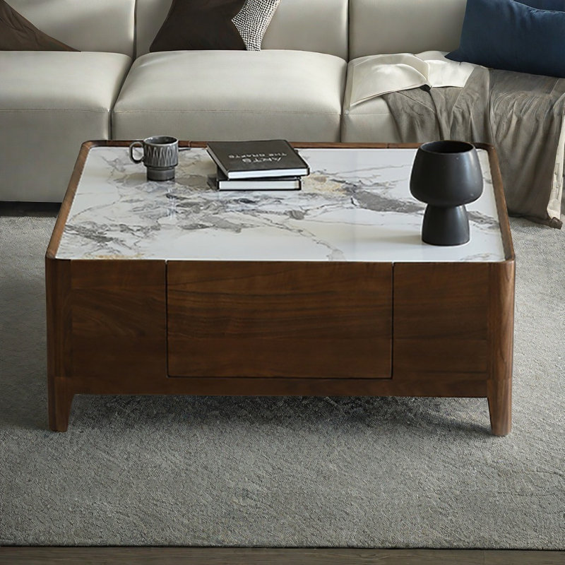 Table basse luxueuse en noyer noir clair, H 16,1 po x L 47,2 po x l 47,2 po
