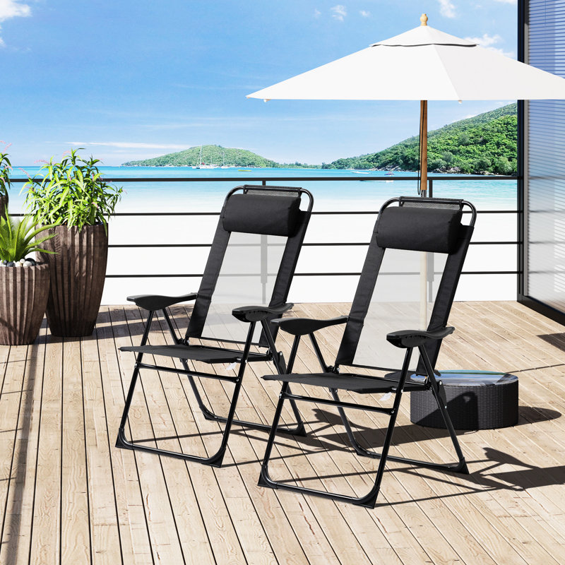 2 chaises de terrasse pliantes, réglables, pour le patio, le jardin, la pelouse, noires 2 chaises de plage pour adultes, extérieur avec tablette amovible