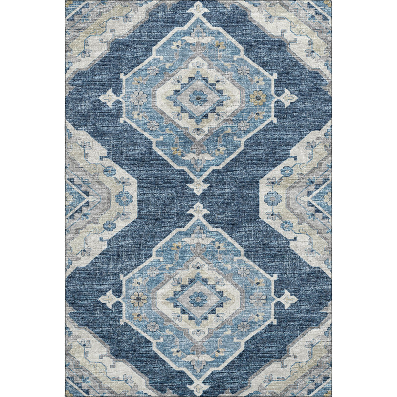 Premium Machine Washable Andreau AMF91 Blue Rug, Rectangle 9' x 12'