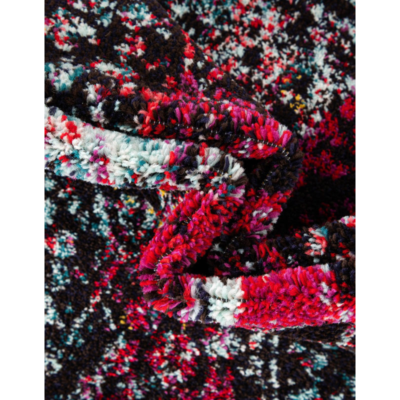 Tapis Sarah Daijanay, Rond 7 pi 10 po, Rouge / Noir