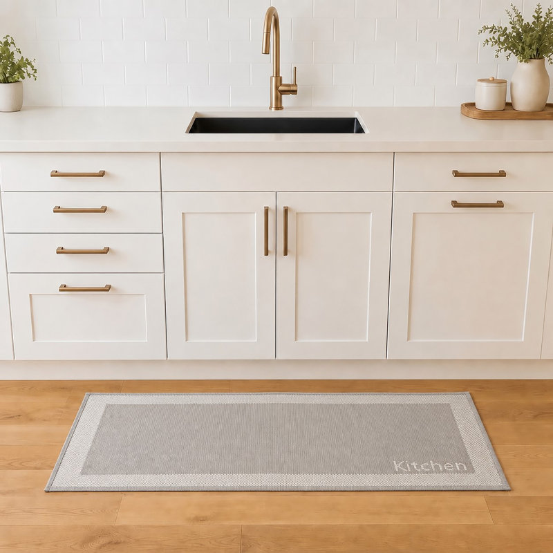 Two-Tone Beige Kitchen Runner Rug 20x48, Beige, Runner 1'8" x 4"