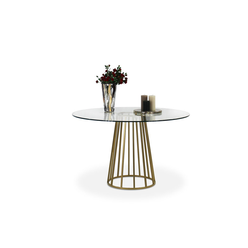 Sharece Round Metal Base Dining Table, Clear, Gold