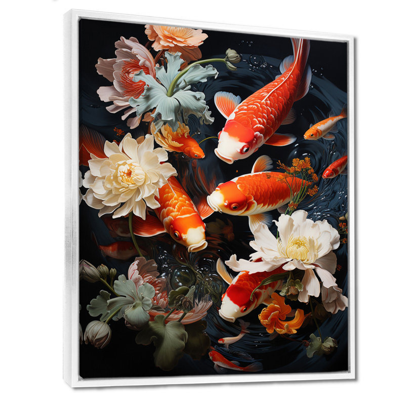 «Asian Art Infinite Koi I», reproduction d'art sur toile, H 44 po x l 34 po x P 1,5 po, Cadre flottant blanc