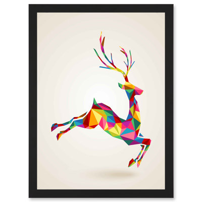 Leaping Running Deer Polygon - Single Picture Frame Art Prints