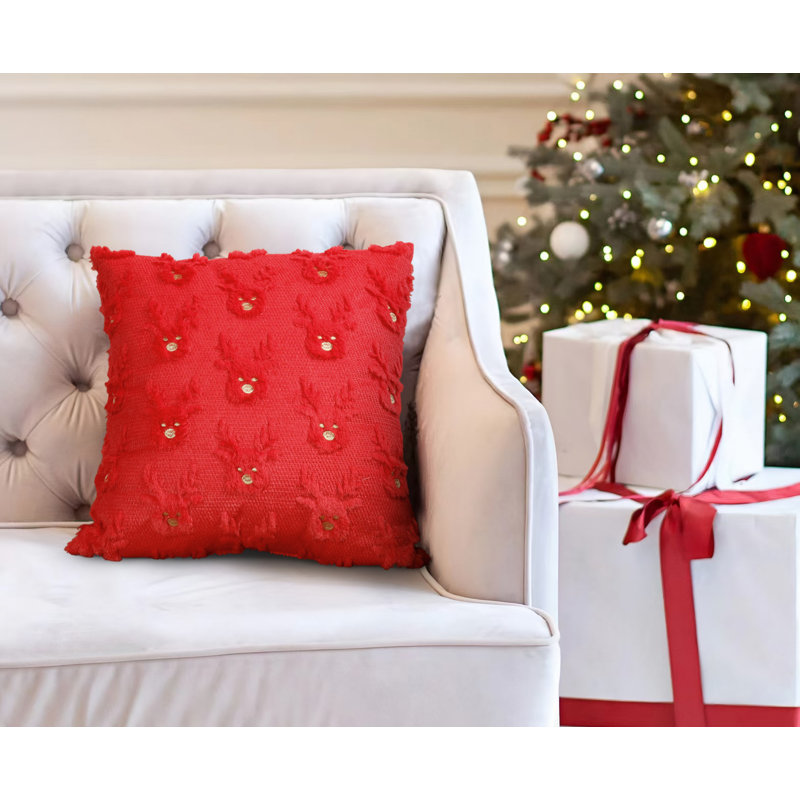 Coussin décoratif en fausse fourrure Christmas Reindeer, Rouge