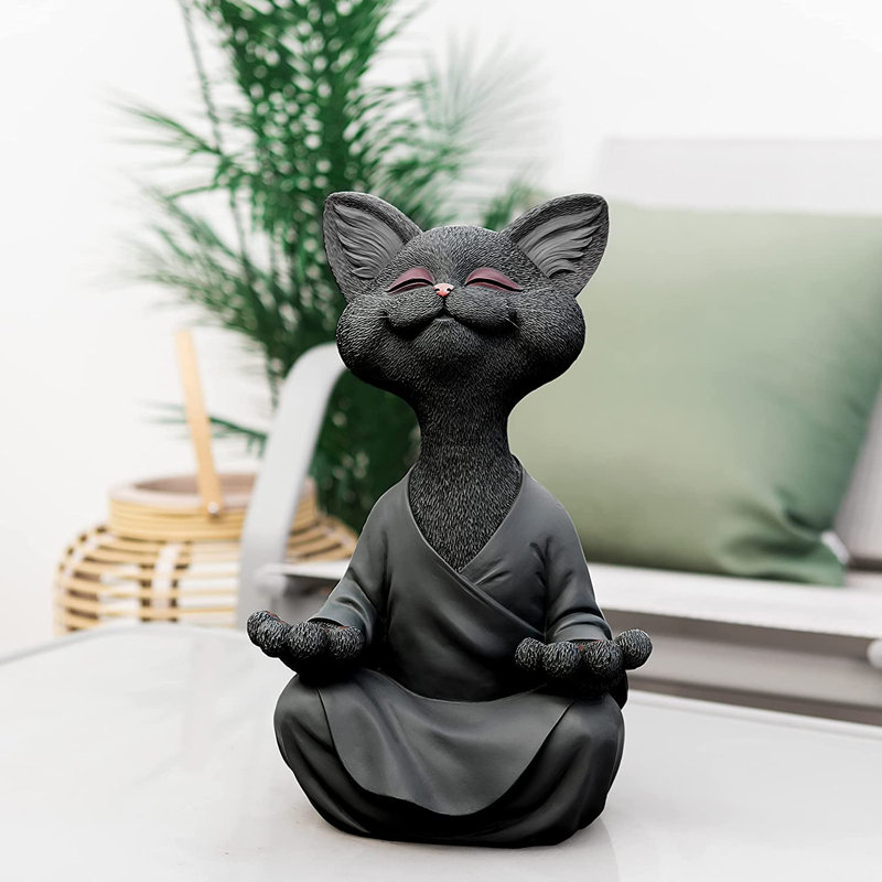Statue de jardin joyeux chat bouddha, Noir
