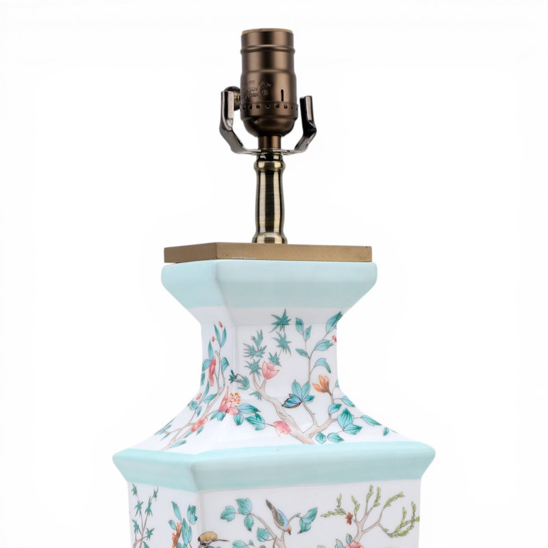 Garden of Life Hand Painted Porcelain Table Lamp with Gold Wood Base