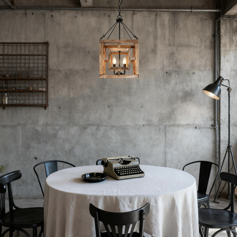 Luminaire suspendu Farmhouse avec cadre en bois vieilli, lustre rustique pour îlot de cuisine, salle à manger et éclairage de vestibule