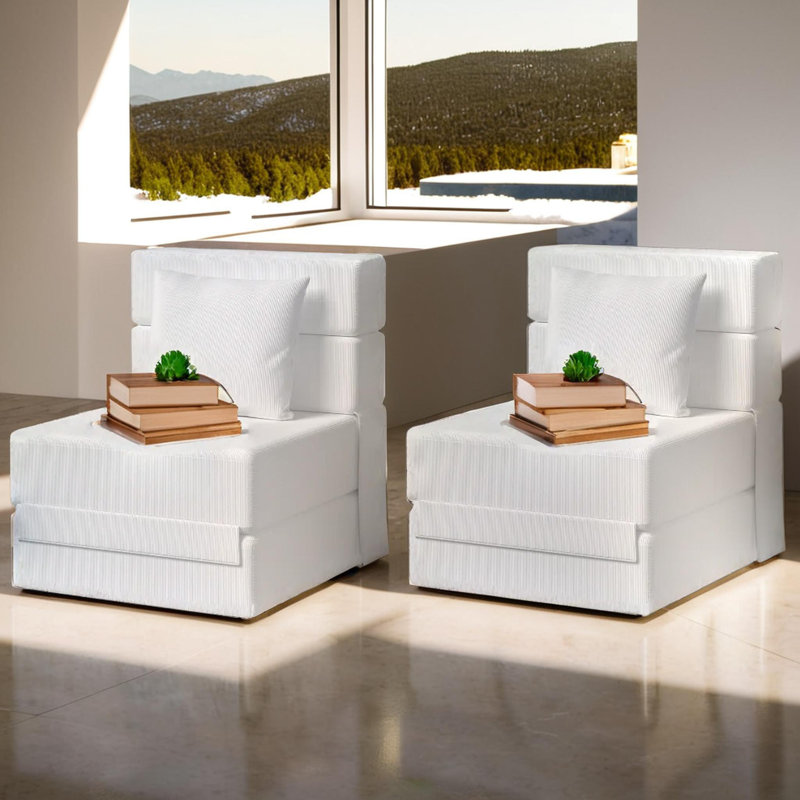 Canapé modulaire simple à compression simple pliable convertible (ensemble de 2), Velours côtelé beige