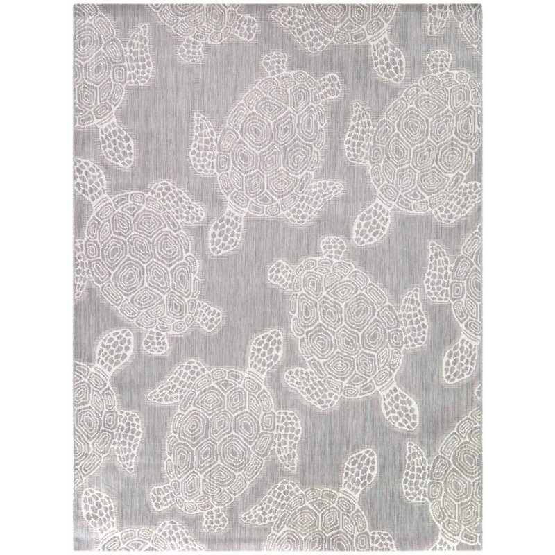Tapis gris intérieur / extérieur rectangulaire en polypropylène tissé à la machine Quincie, Rectangle 5 pi 3 po x 7 pi