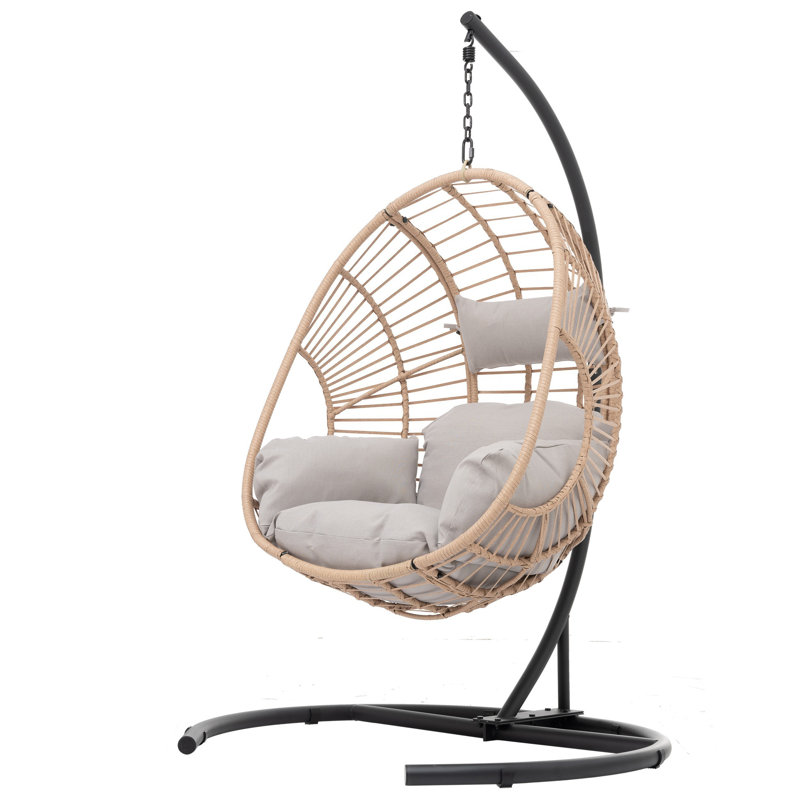 Balancelle d'extérieur en osier avec coussin, Naturel/noir
