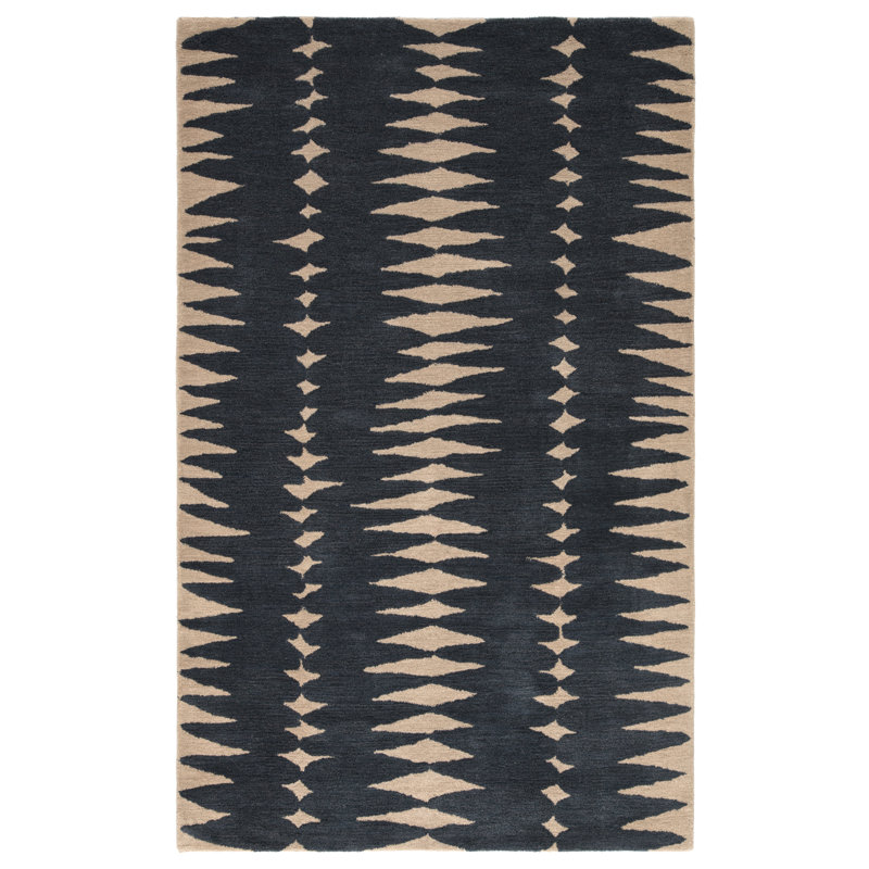 Tapis gris / ivoire en laine touffeté à la main à motif géométrique, Rectangulaire 2 pi x 3 pi