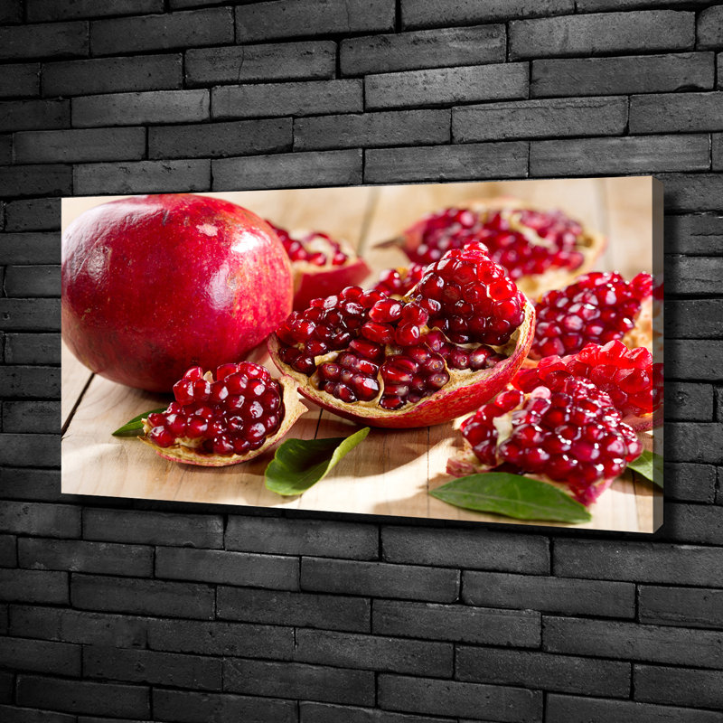 Pomegranate With Leaves - Wrapped Canvas Print, Canvas, 50cm H x 100cm W