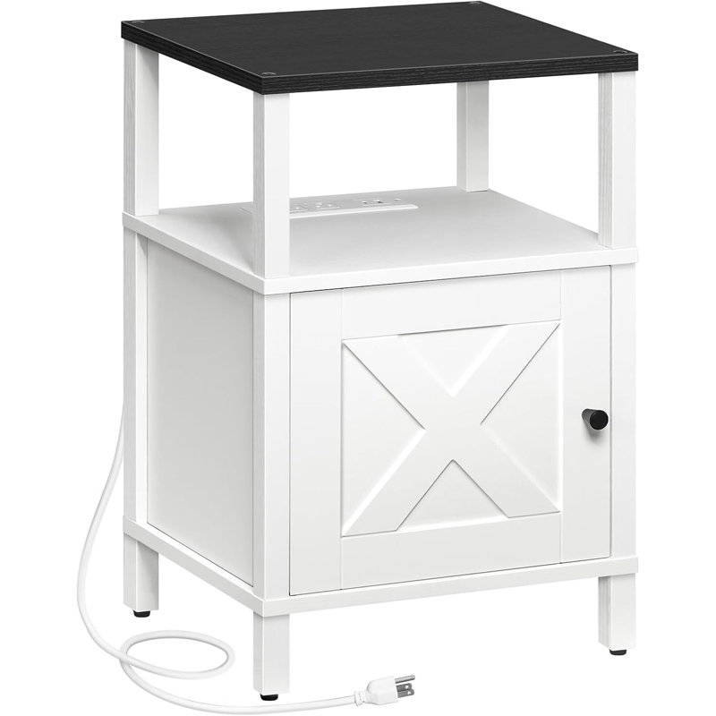 Table de chevet Farmhouse avec station de charge, table de chevet blanche avec ports USB et Type-C