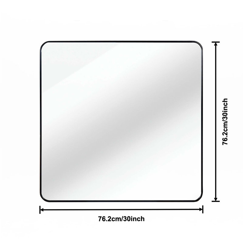 Miroir de bar en métal, 30 po x 30 po, Noir, Carrée