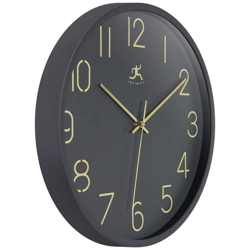 Round Plastic Wall Clock 14 Inches, Dark Gray