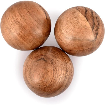 Decorative Acacia Wood Round Balls Set Of 3 For Christmas Decorative Bowls Table Centerpiece | Coffee Table And House Décor (Set Of 3)