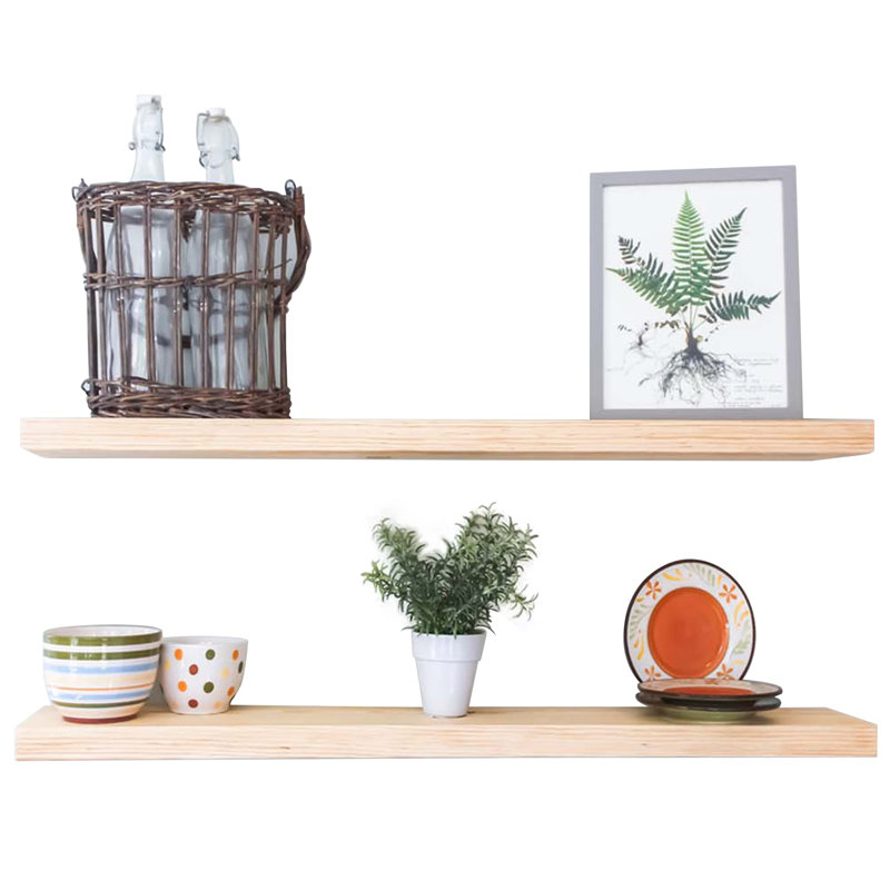 2 Piece Solid Wood Floating Shelf, Natural