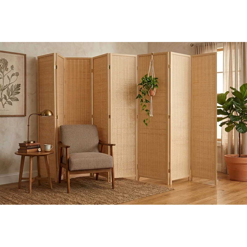 Paravent en bois massif Akridge, 8, Naturel