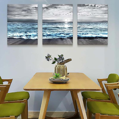 60*40,Wall Art For Living Room & Bedroom - Beach Scenery - 3 Piece.
