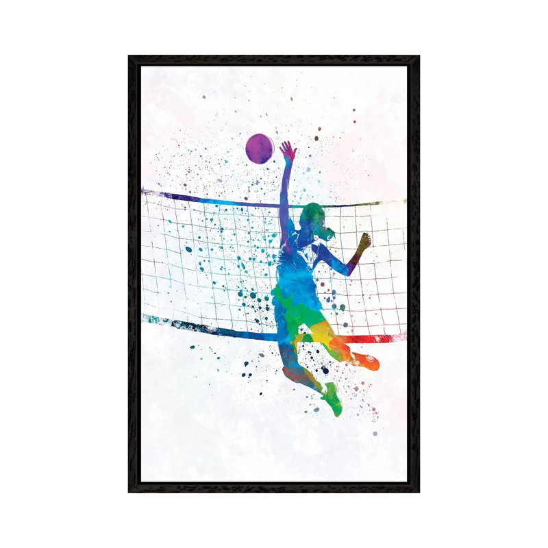 Woman Volleyball Player by Paul Rommer - Painting on Canvas, Black Framed, 66.04 cm H x 45.72 cm W
