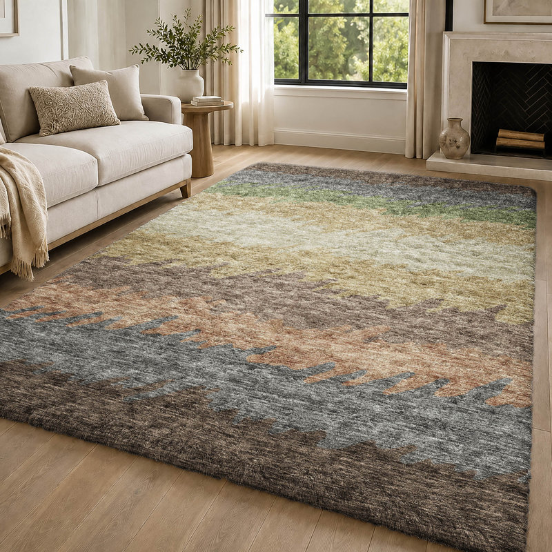 Tapis à rayures Shaggy Dream lavable à la machine de qualité supérieure, Chocolate, 3' x 5'