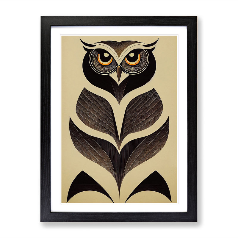 Antique Owl - Single Picture Frame Print, Black Framed, 64cm H x 46cm W x 2cm D