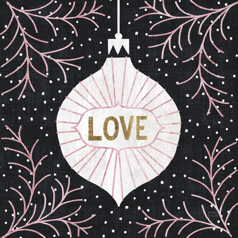 «Jolly Holiday Ornaments Love Metallic» par Michael Mullan, art textuel sur toile tendue, H 36 po x l 36 po, Non