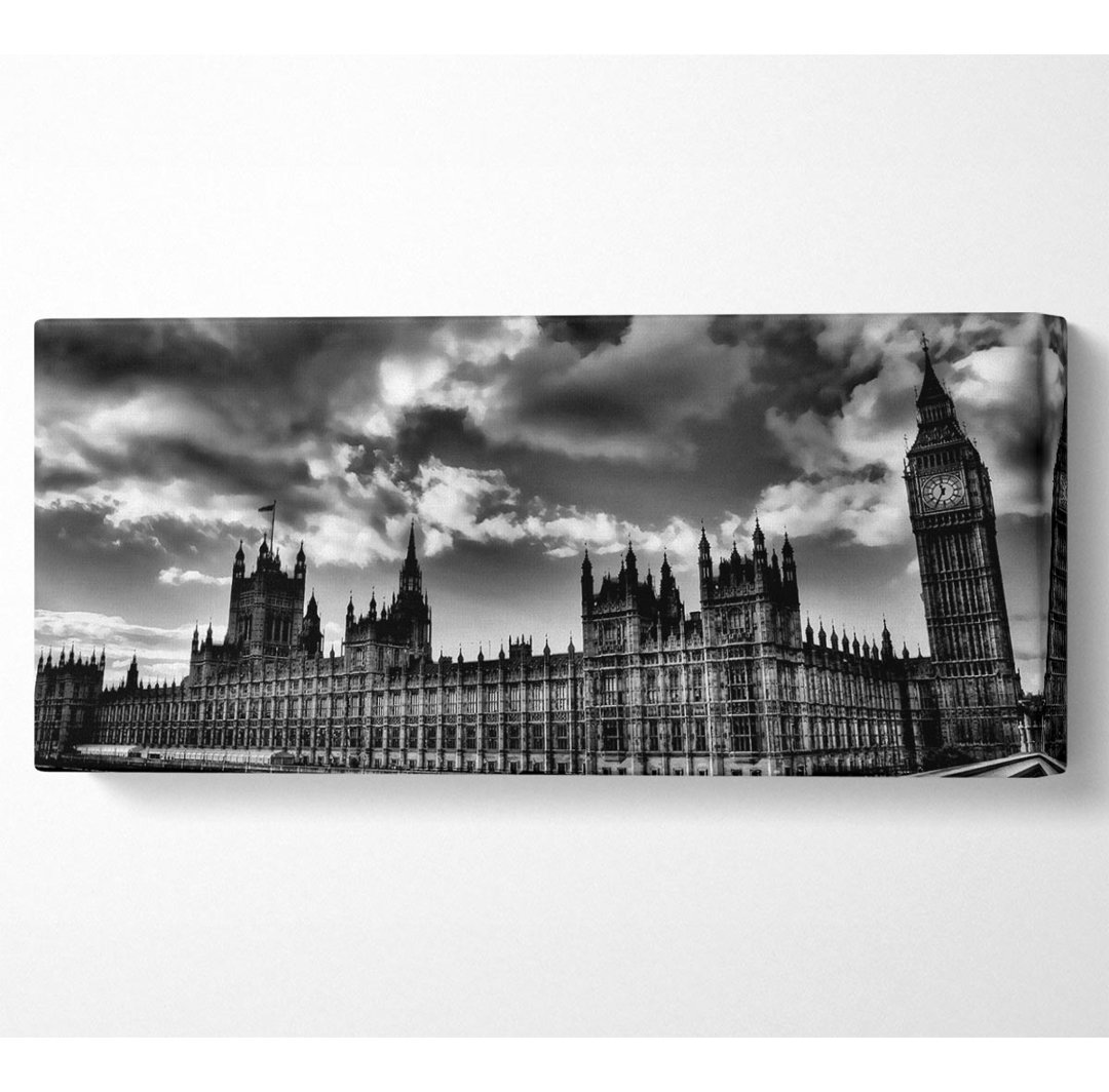 London Houses Of Parliament B N W Sturmwolken Panoramaleinwand