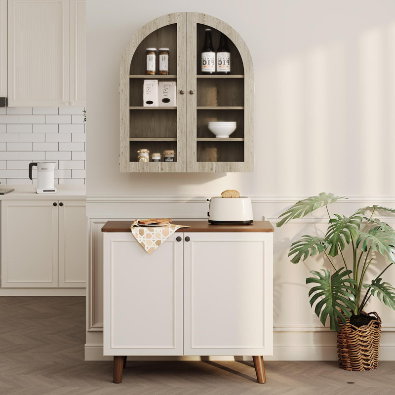 24" Wide Arched Wall Mounted Bathroom Cabinet with Adjustable Shelves and Clear Door, Gray