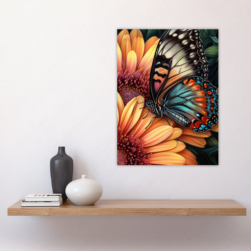 Wall Art Print Butterfly On Daisy Flowers Pencil Spring Bloom With Insect Macro Close-Up Wing Pattern Vibrant Nature Bright Floral Modern Artwork Poster