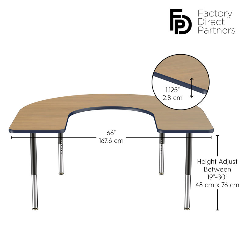 Table d'activité en fer 60 "x 66" avec pieds réglables, Chêne Pasadena / bleu marine / noir, Super, Noir, noir, noir, noir