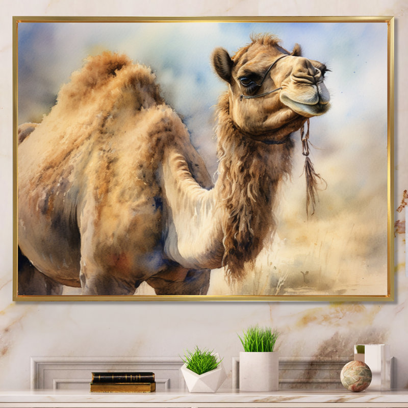Décoration murale Camel Desert Nomad I - Animaux, Cadre flottant doré, H 30 po x l 40 po x P 1,5 po