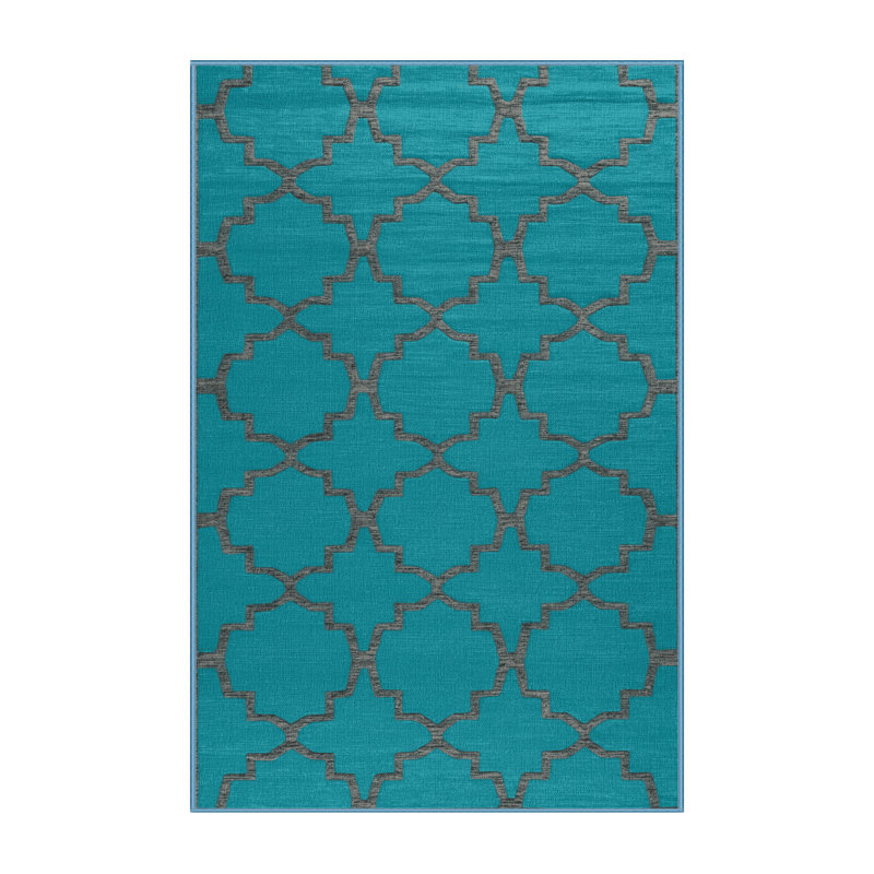 Tapis bleu en treillis lavable à la machine, Rectangulaire 2 pi x 3 pi