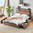 Brown Wooden Platform Bed Frame with Raised Pattern, Multi Storage Drawers and Bedside Socket