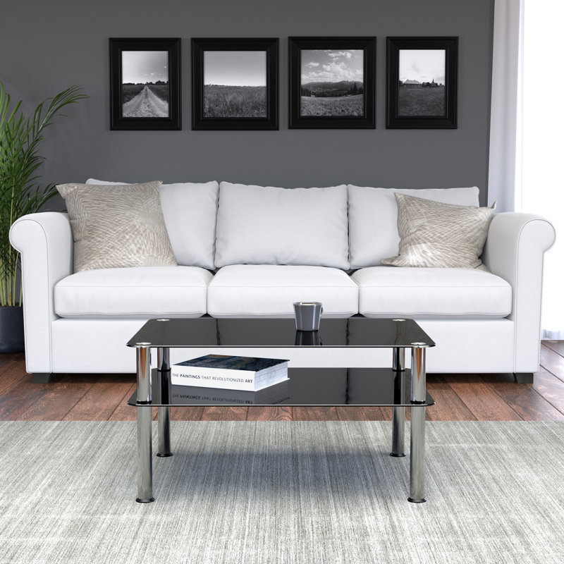Byrge Four Leg Coffee Table with Storage, Chrome, 41.6cm H x 80cm W x 60cm D